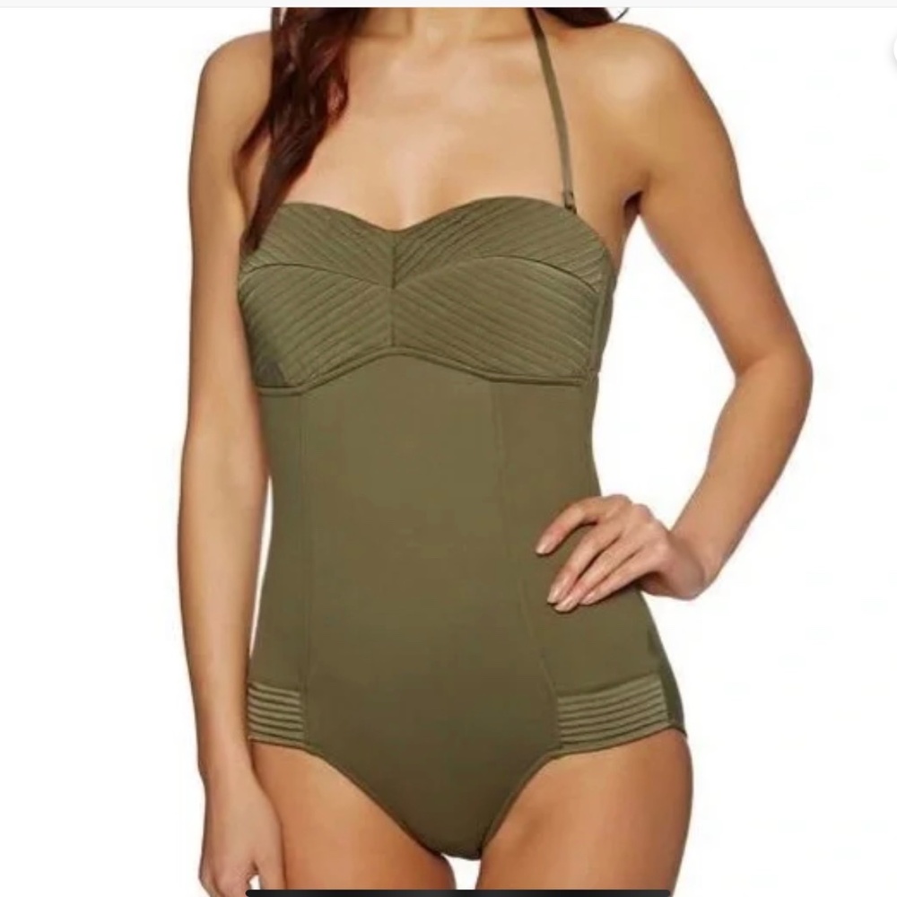 Seafolly Quilted Bandeau One Piece Swimsuit Women's, Dark Olive Green, Size 10